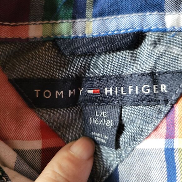 Tommy Hilfiger Plaid Button Up Down Shirt Long Sleeve Youth Large 16/ 18 - Picture 6 of 11